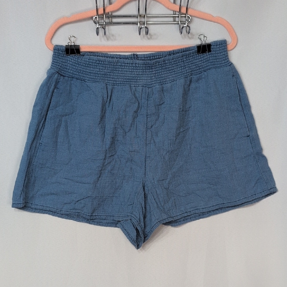 American Eagle Outfitters Light Blue High-Waist Smocked Shorts
